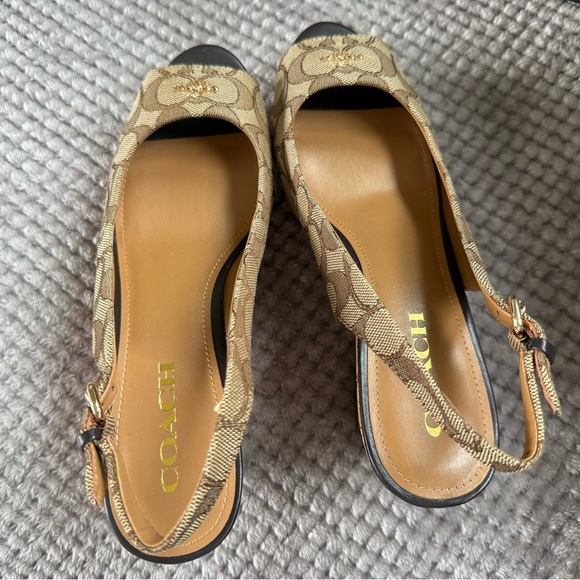 Coach Brown Wedges Signature designer heels with box gold shoes size 9 tan cork - Picture 4 of 10